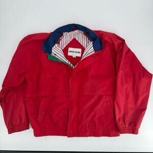Vintage Pierre Cardin Men's Red Zip-Up Windbreaker Jacket